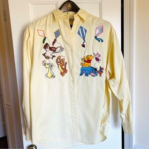 Vintage Disney Store 90s button down Yellow Shirt w Winnie the Pooh Embroidery